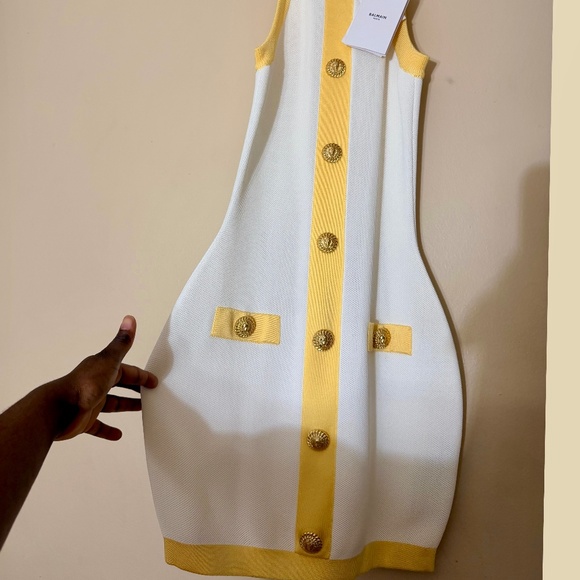 Balmain Yellow and White Sleeveless Dress - Picture 4 of 4